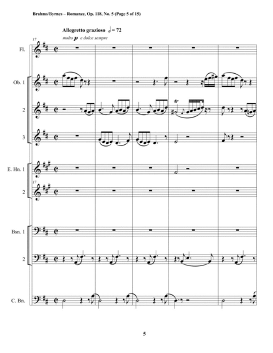 Johannes Brahms – Romanze, Op. 118, No. 5 (Double Reed Octet + Flute) Woodwind Ensemble scores gallery preview page 5