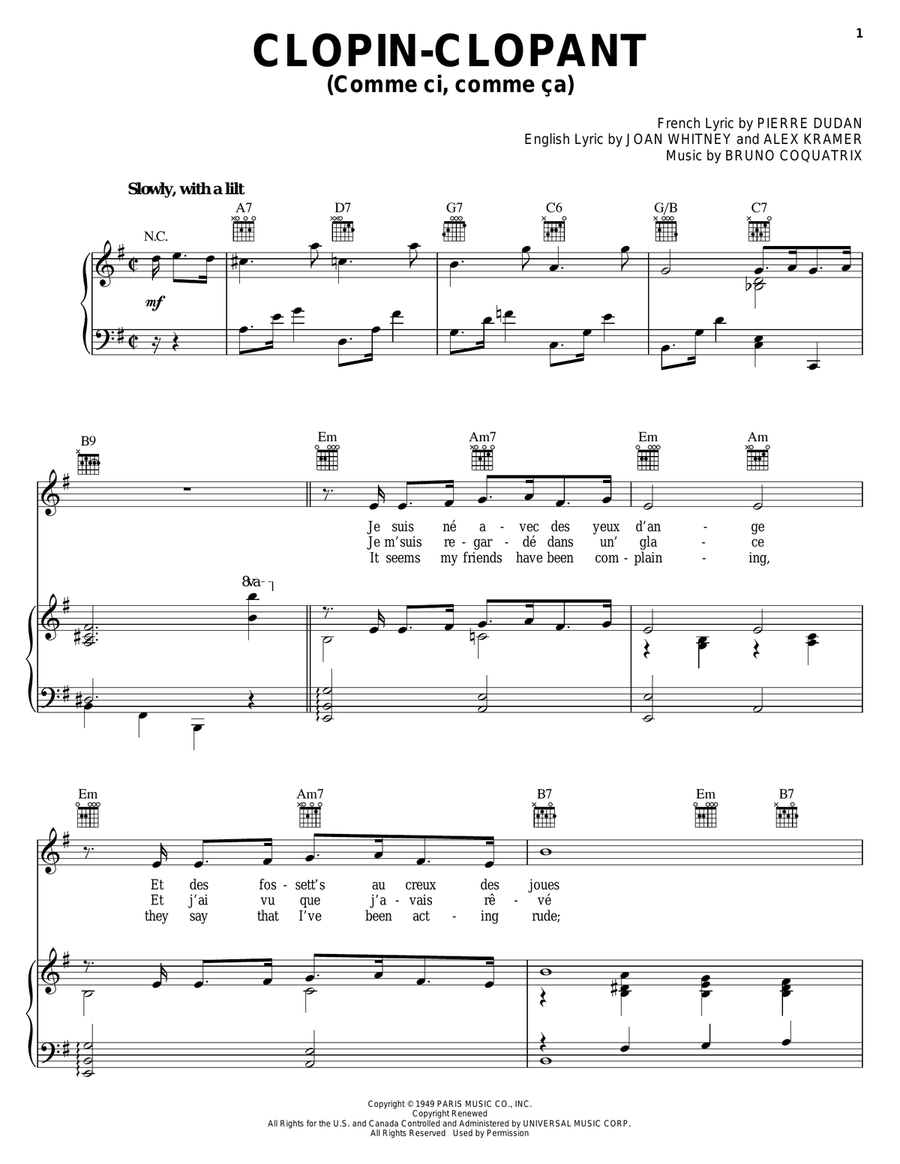 Comme Ci, Comme Ca Comme Ci, Comme Ca Piano, Vocal, Guitar scores gallery preview page 1