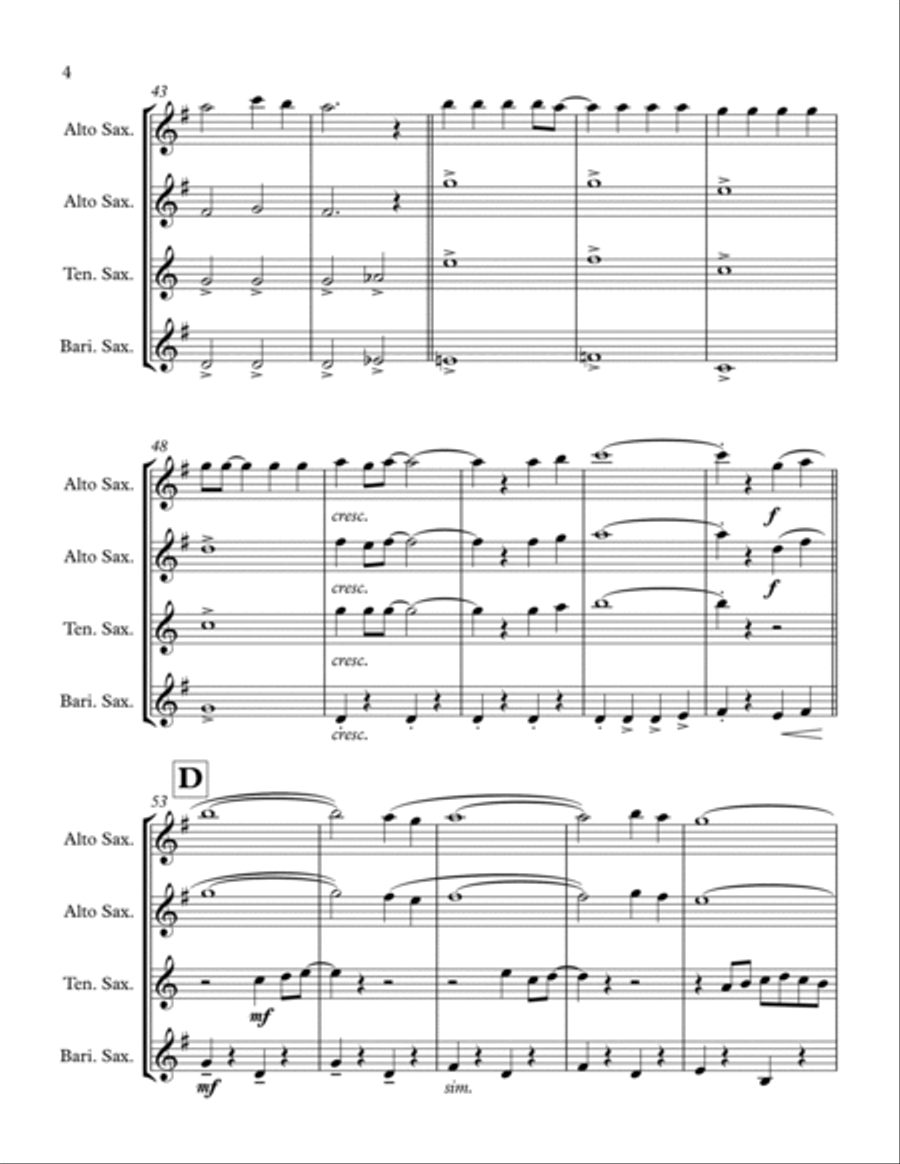 Take Me Home, Country Roads Saxophone Quartet scores gallery preview page 4