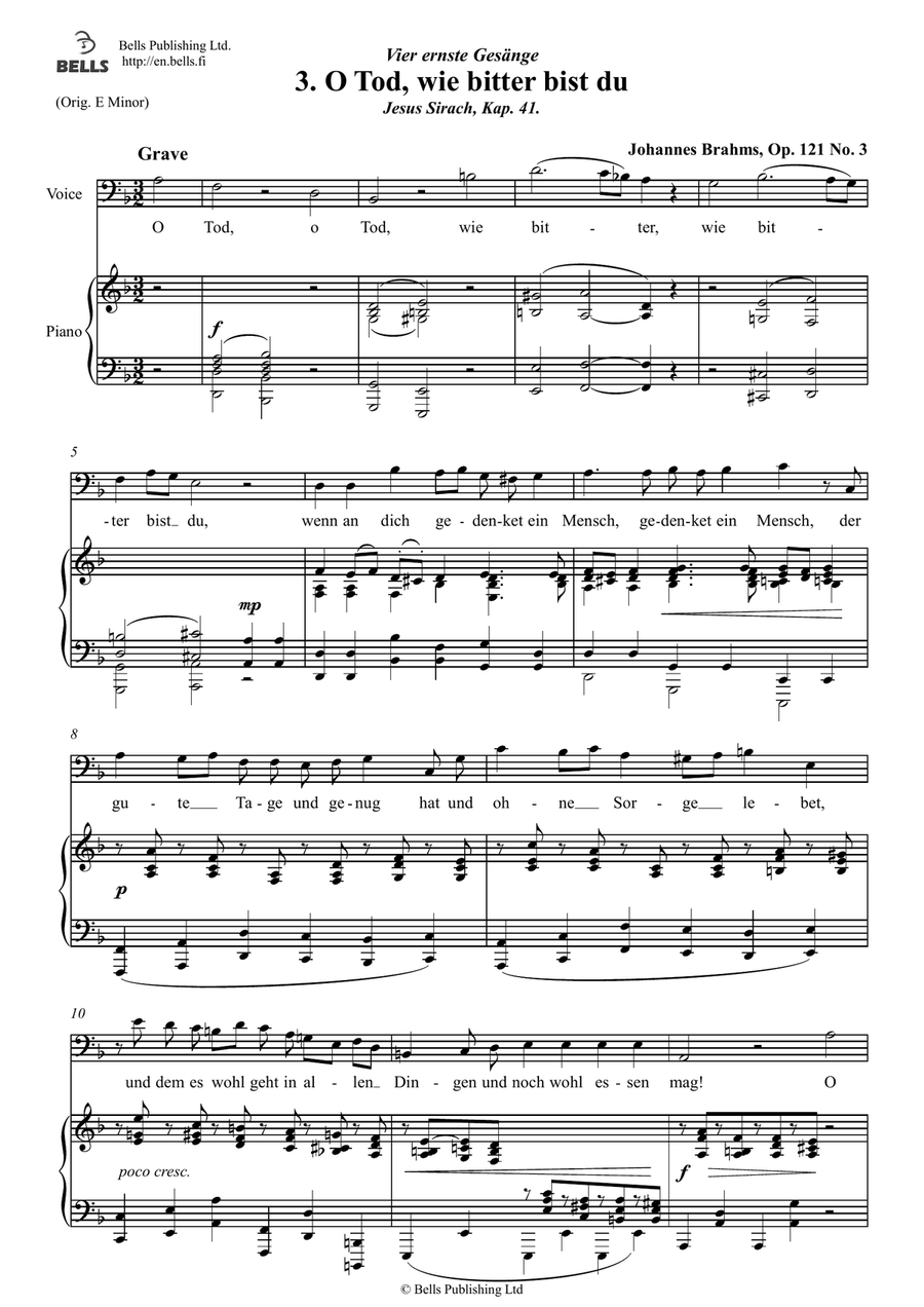 O Tod, wie bitter bist du, Op. 121 No. 3 (D minor)