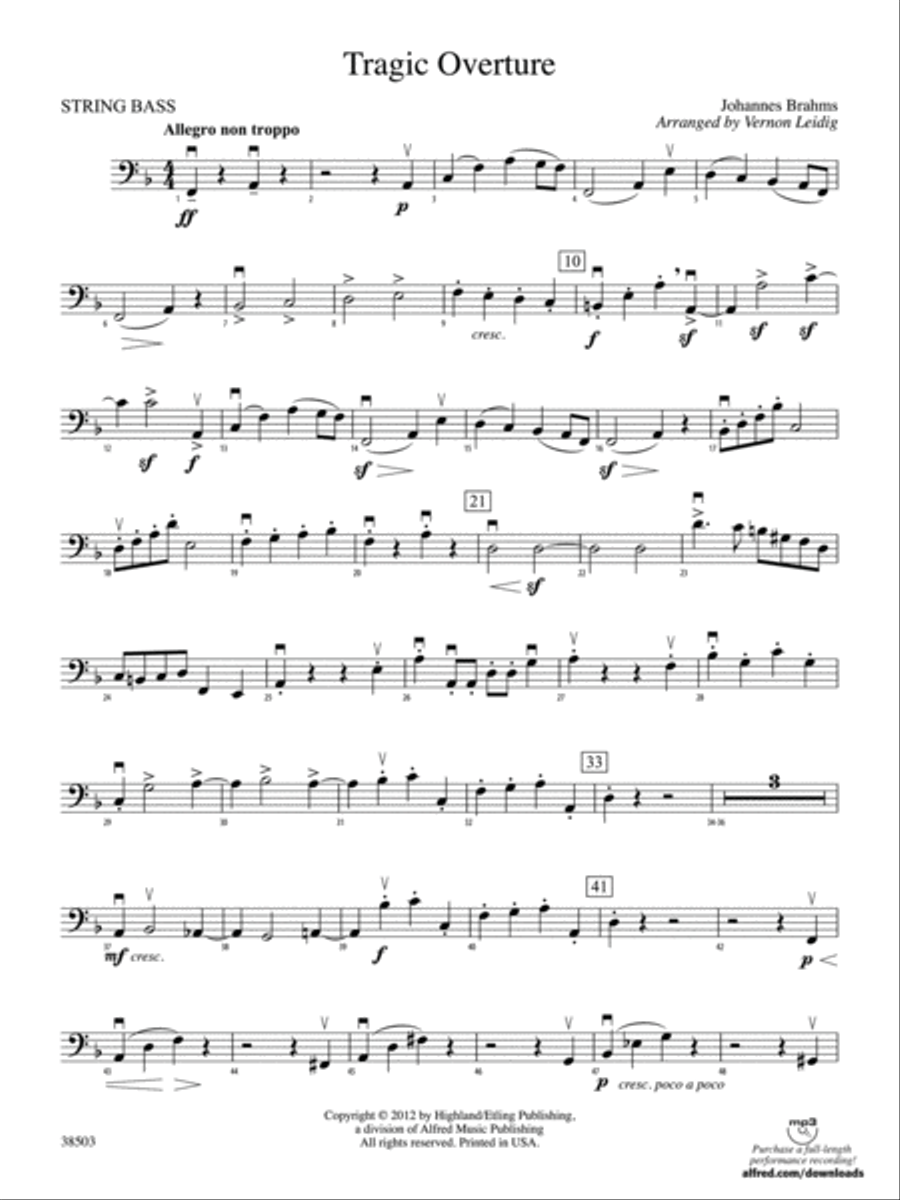 Tragic Overture: String Bass Full Orchestra scores gallery preview page 1