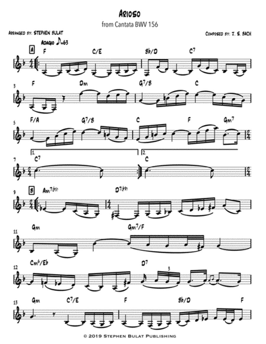Arioso (Bach) - Lead sheet in original key of F