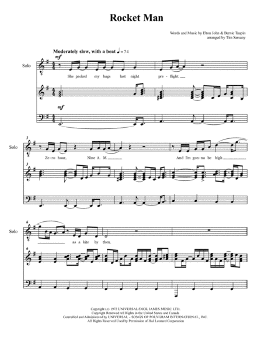 Rocket Man (i Think It's Gonna Be A Long Long Time) 3-Part scores gallery preview page 1