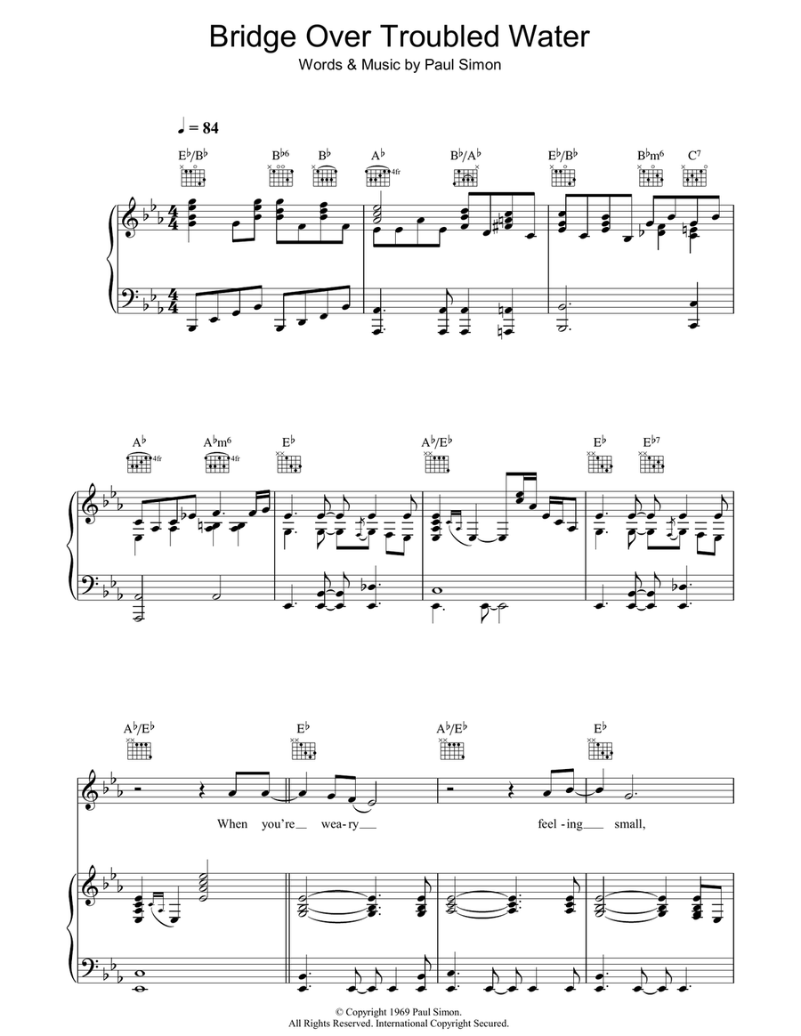 Bridge Over Troubled Water Piano, Vocal, Guitar scores gallery preview page 1