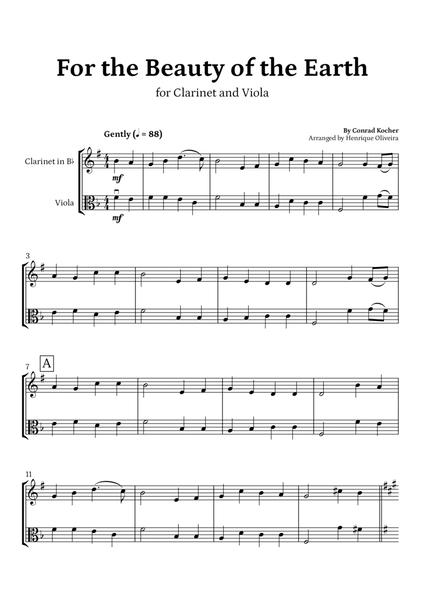For the Beauty of the Earth (for Clarinet and Viola) - Easter Hymn image number null