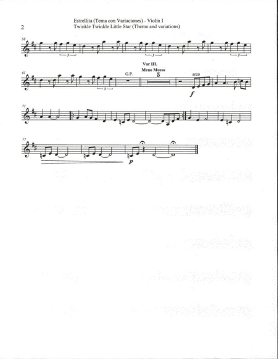 Twinkle Twinkle Little Star (Theme and Variations) For String Orchestra - Set of Individual Parts