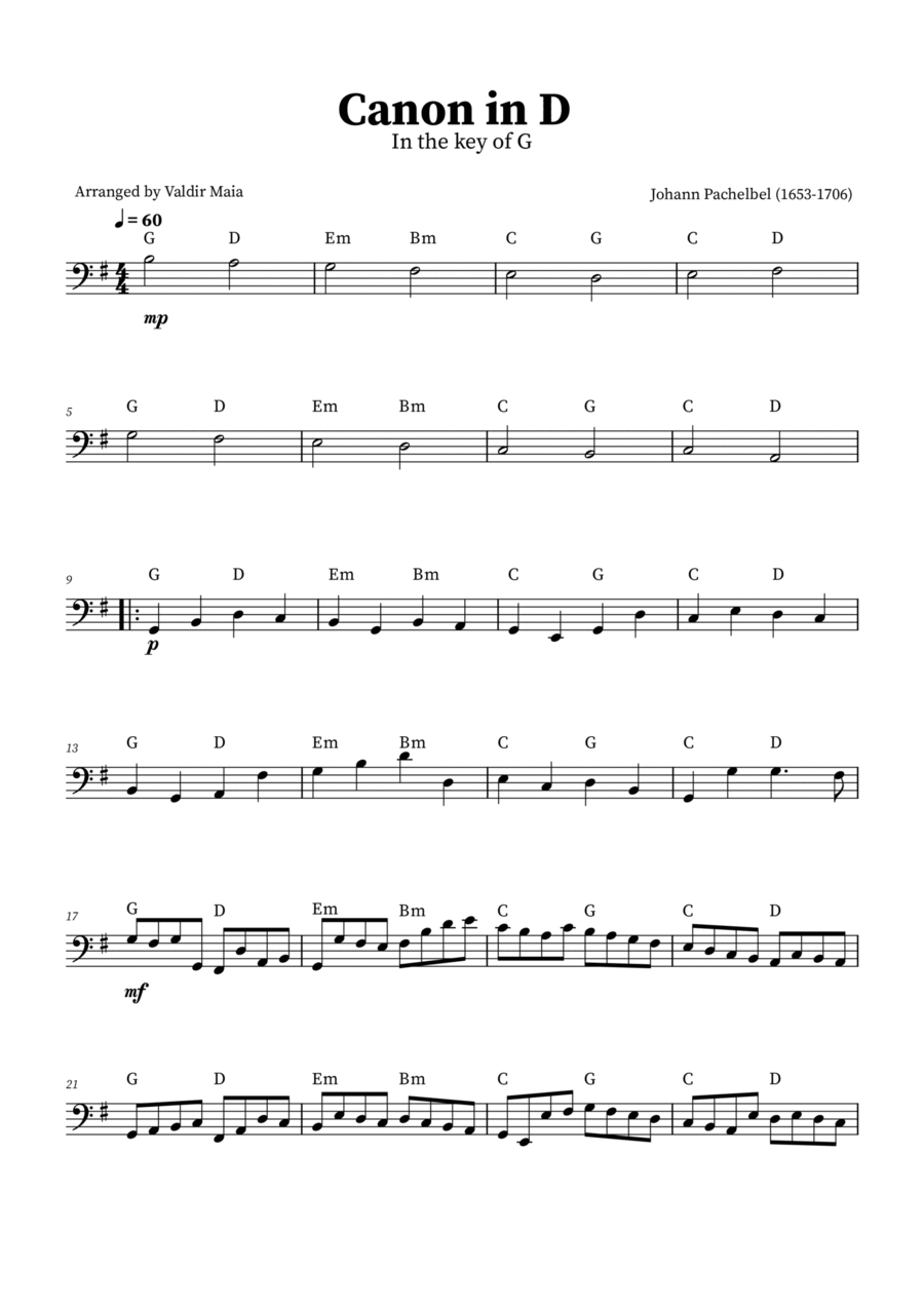 Canon in D - Cello Solo (+CHORDS) image number null