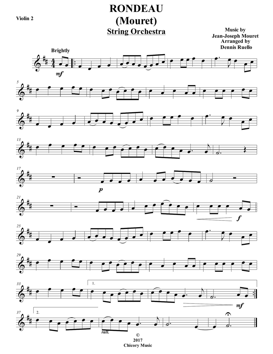 Rondeau (Mouret) - String Orchestra - Intermediate String Quartet scores gallery preview page 5