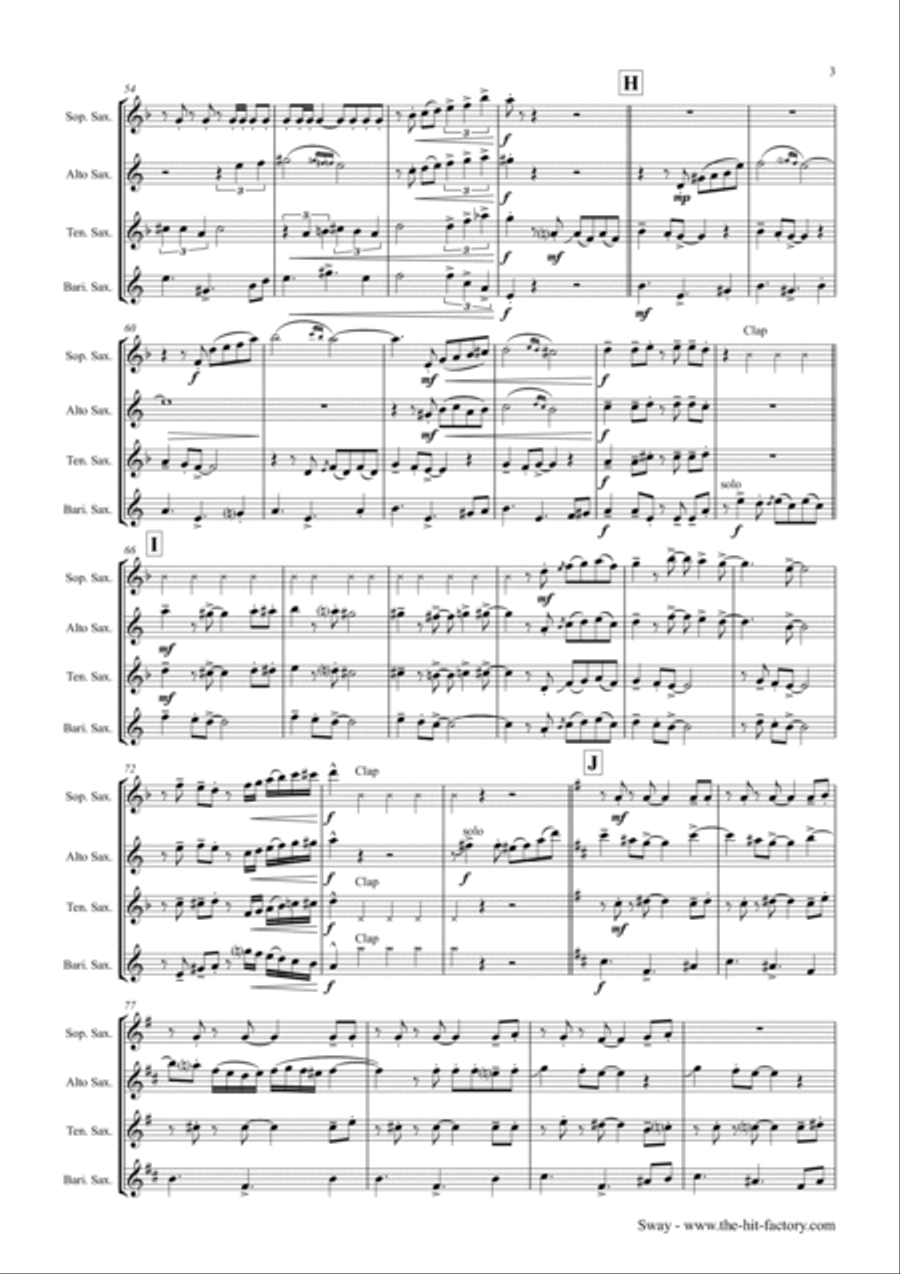 Sway (quien Sera) Saxophone Quartet scores gallery preview page 3