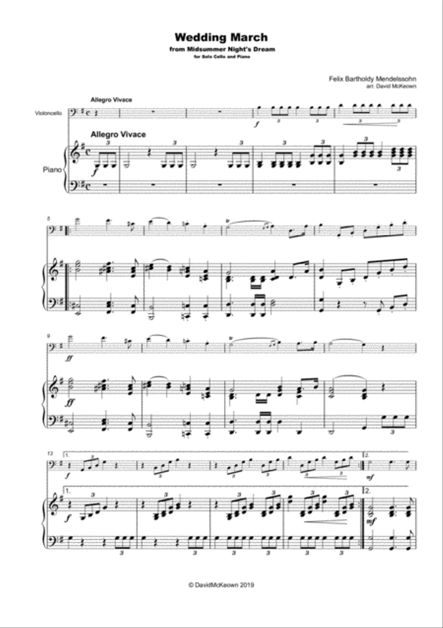 Wedding March by Mendelssohn, for Solo Cello and Piano Piano scores gallery preview page 2