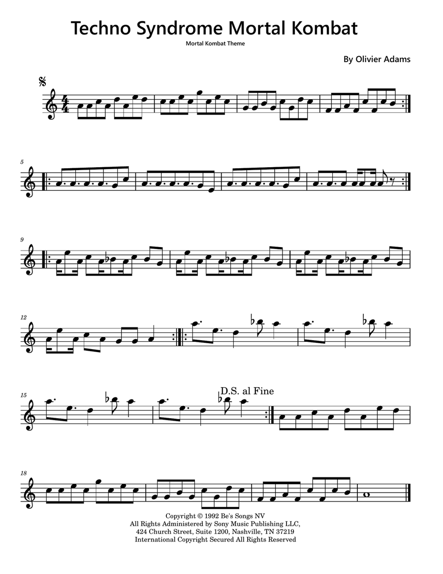 Techno Syndrome (Mortal Kombat) Violin Solo scores gallery preview page 1