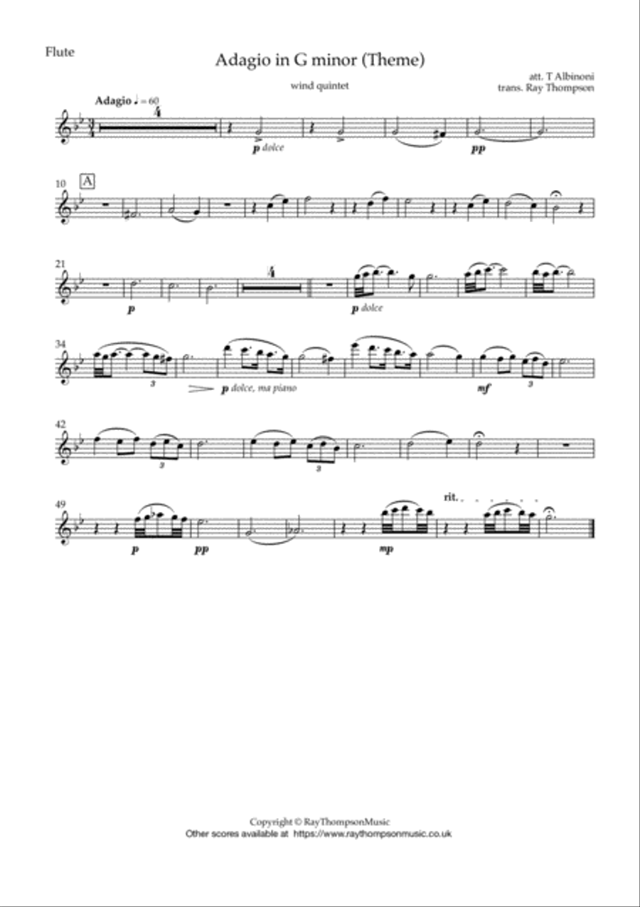 Albinoni: Adagio in G minor (Theme) - wind quintet Woodwind Quintet scores gallery preview page 3