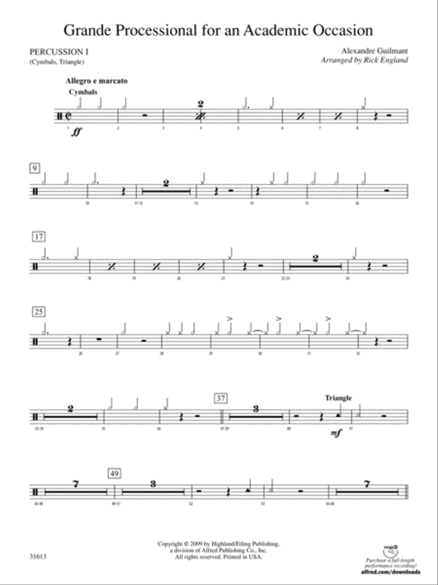 Grande Processional for an Academic Occasion: 1st Percussion Full Orchestra scores gallery preview page 1