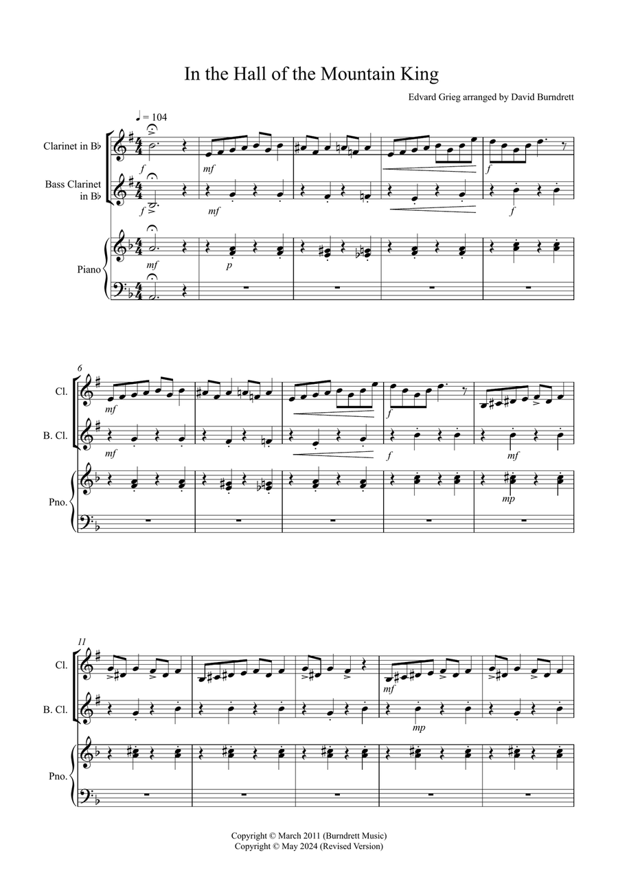 In the Hall of the Mountain King for Clarinet and Bass Clarinet Duet
