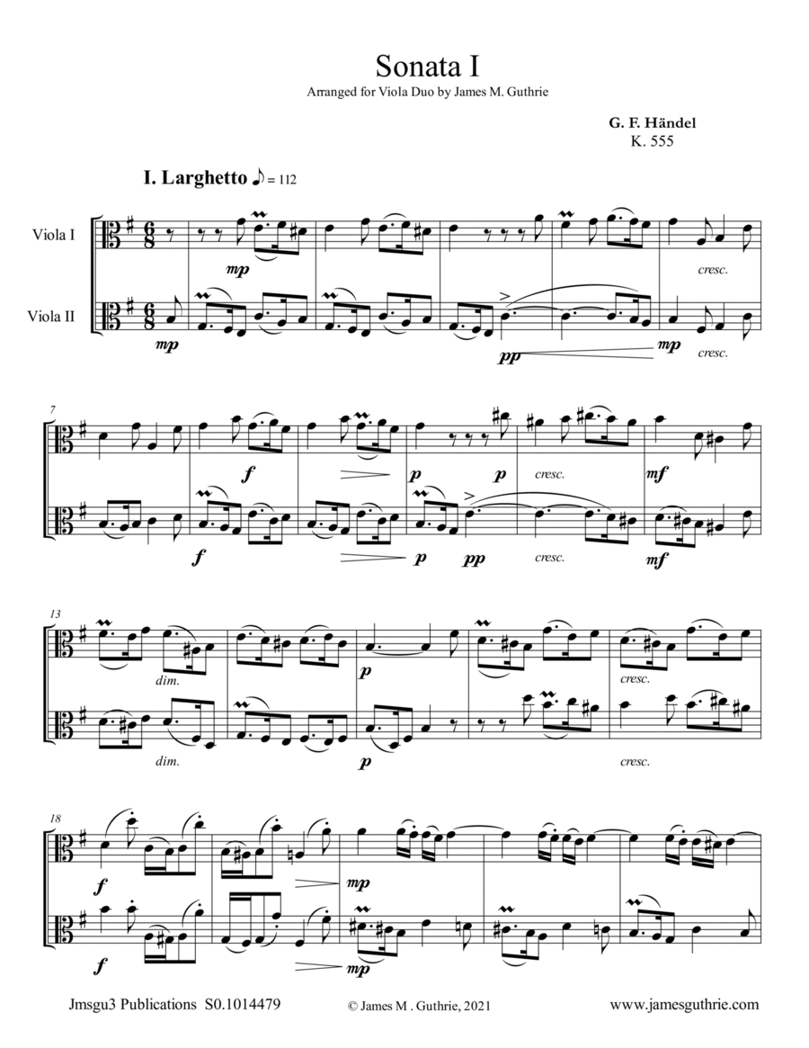 Handel: Sonata No. 1 for Viola Duo String Duet scores gallery preview page 1