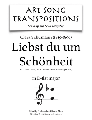 Book cover for SCHUMANN: Liebst du um Schönheit, Op. 12 no. 4 (transposed to D-flat major)