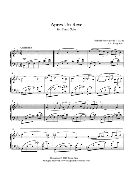 Apres Un Reve for Piano Solo [Royal Wedding Pre-Music]