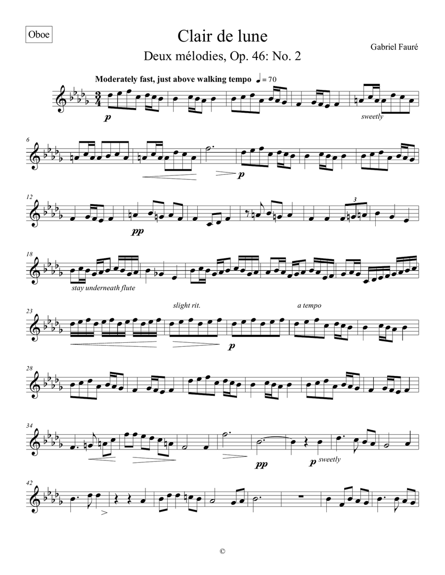 Clair de lune - Gabriel Fauré (oboe part for woodwind quintet)