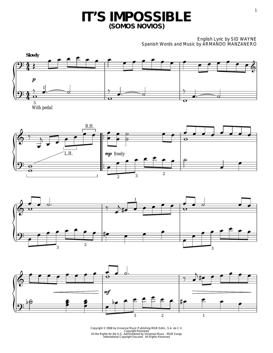 It's Impossible (Somos Novios) Piano Solo scores gallery preview page 1