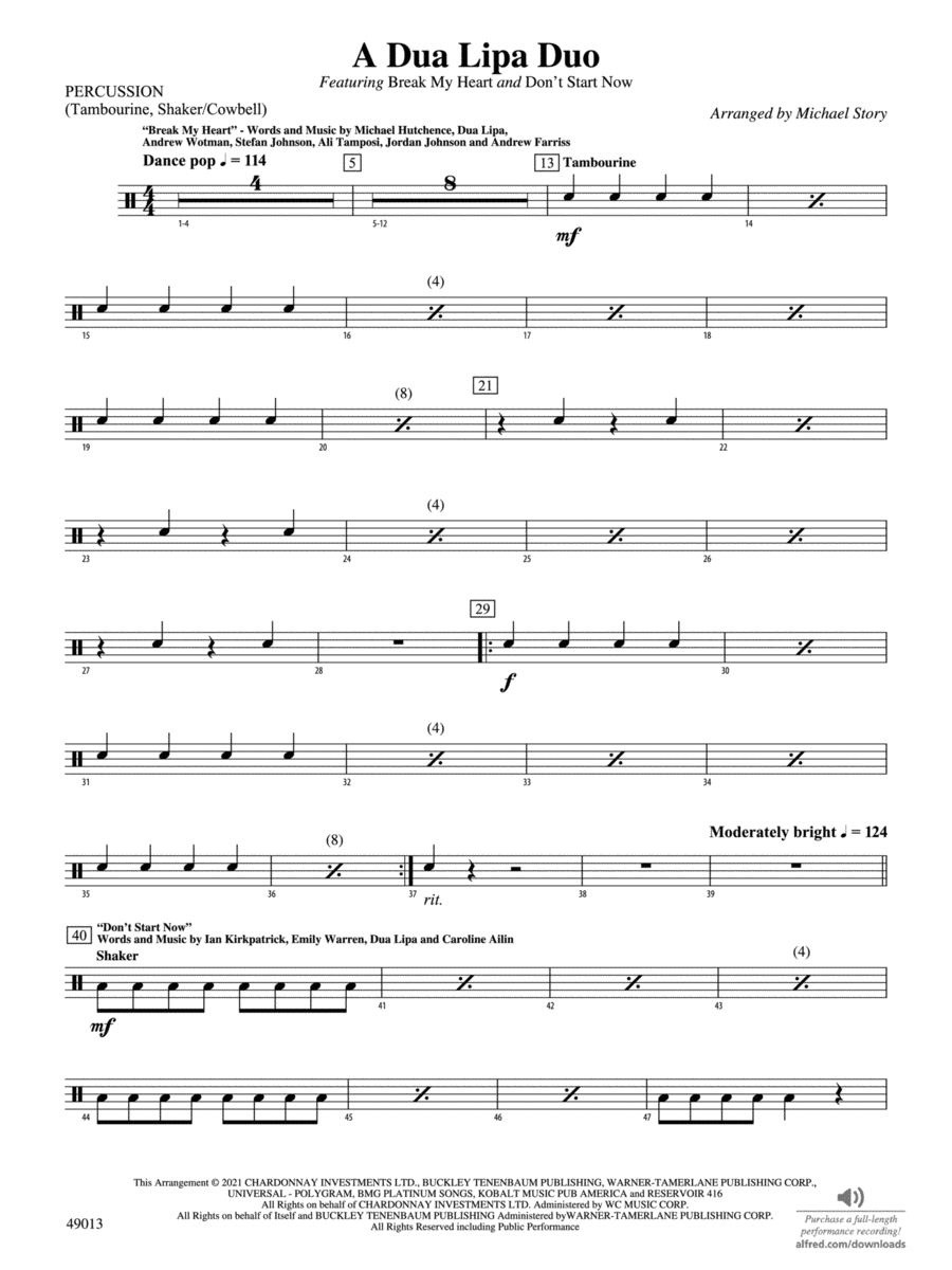 A Dua Lipa Duo: 1st Percussion String Orchestra scores gallery preview page 1