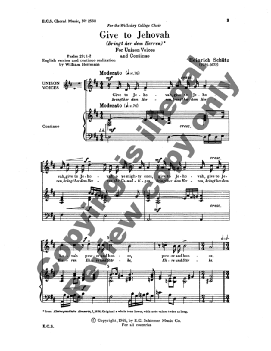 Kleines Geistliche Konserte I: Bringt her dem Herren (Give to Jehovah) Unison Choir scores gallery preview page 6
