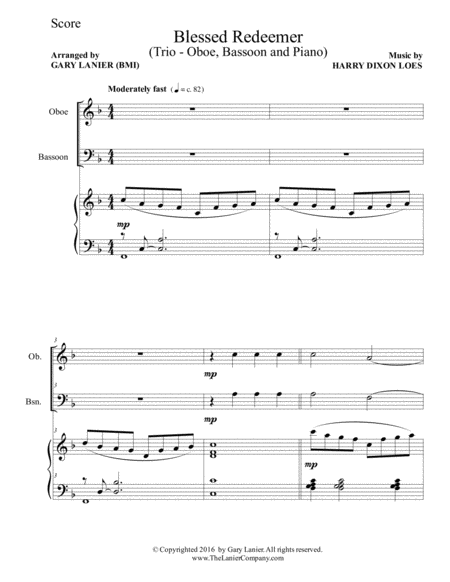 BLESSED REDEEMER(Trio – Oboe, Bassoon & Piano with Score/Parts) image number null