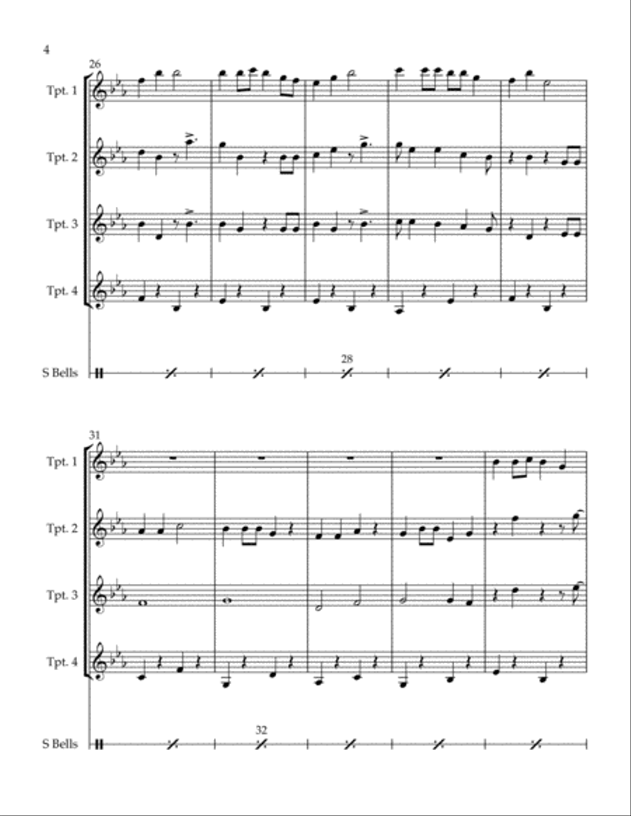 Up on the Housetop (for 4 trumpets) Trumpet Solo scores gallery preview page 4