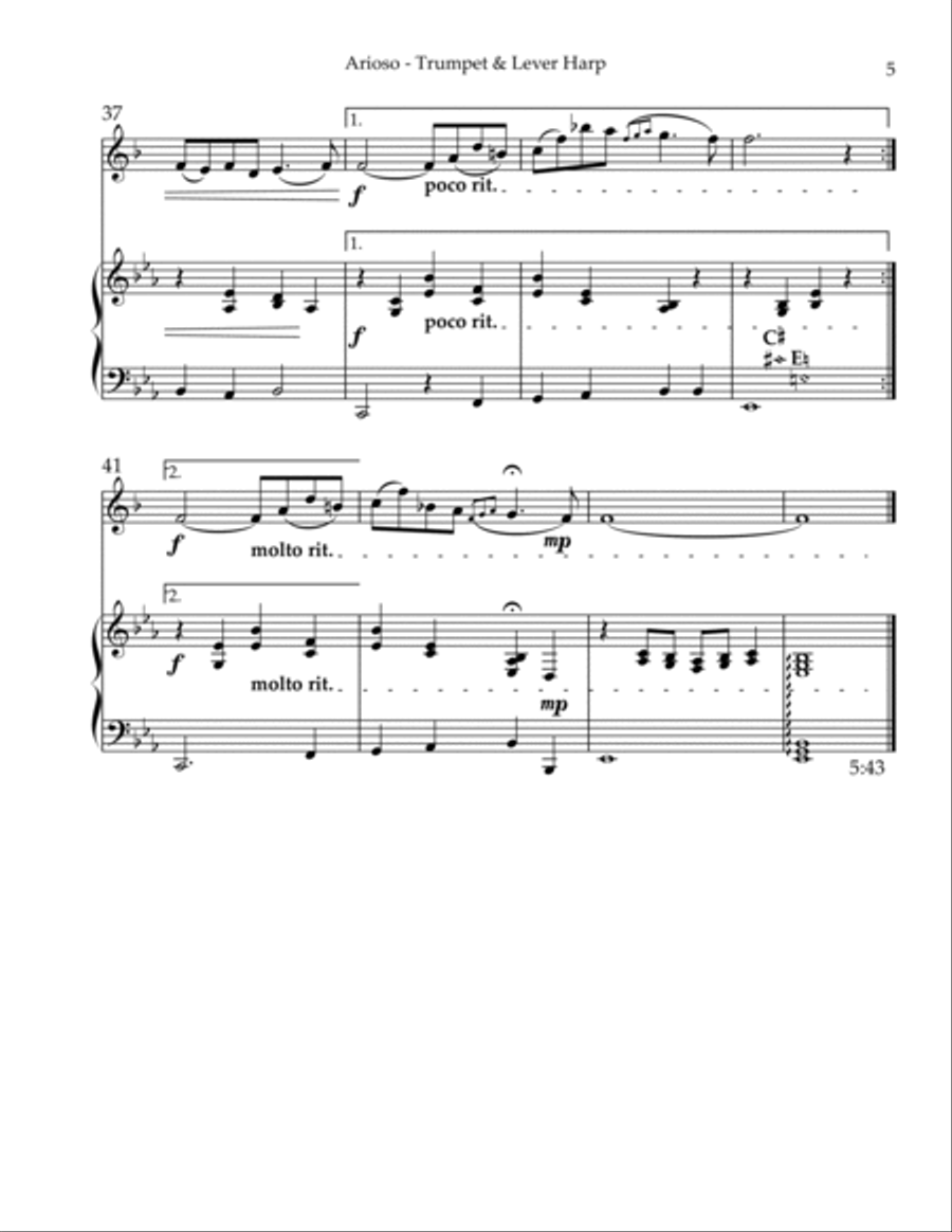 Arioso, Duet for Bb Trumpet & Lever Harp Trumpet Duet scores gallery preview page 5