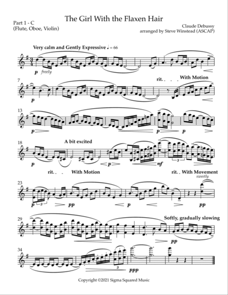 The Girl With the Flaxen Hair for Flexible Instrumentation Quintet Small Ensemble scores gallery preview page 5
