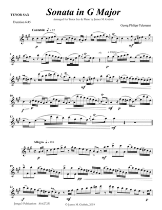 Telemann: Four Sonatas for Tenor Sax & Piano