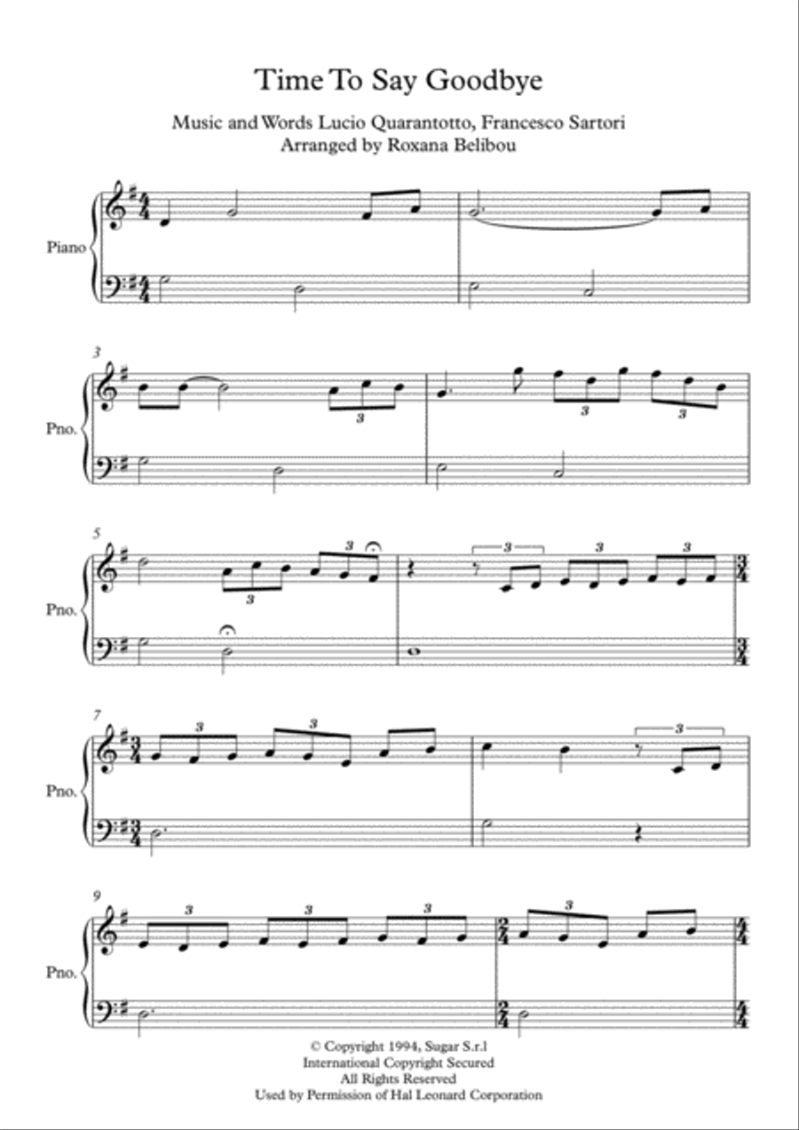 Time To Say Goodbye Easy Piano scores gallery preview page 1