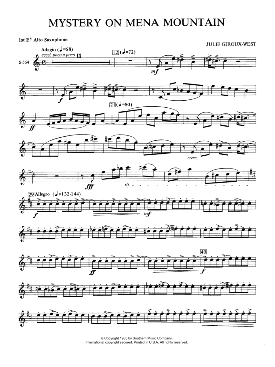 Mystery on Mena Mountain - Alto Saxophone 1 Concert Band scores gallery preview page 1