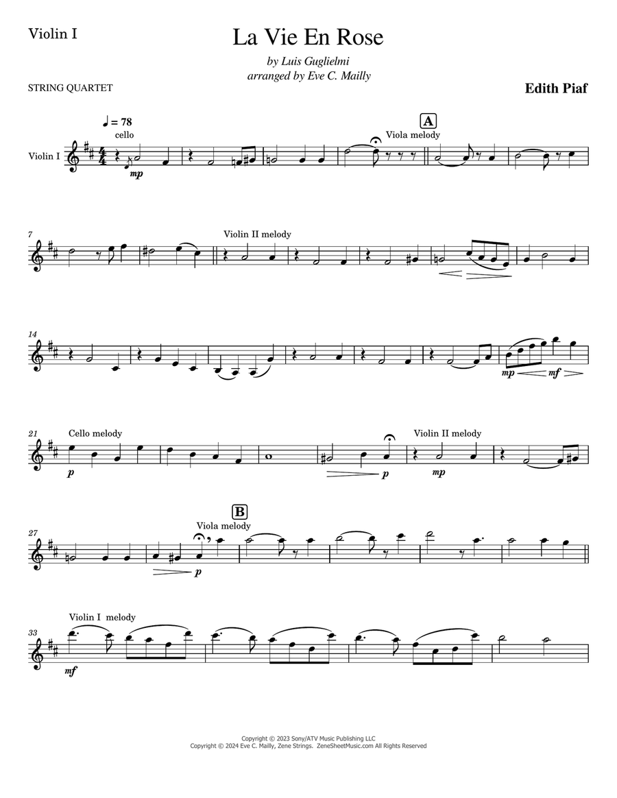 La Vie En Rose String Quartet scores gallery preview page 6