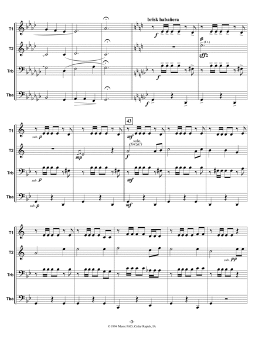 Friendly Beasts - Traditional Carol for Mixed Brass Quartet Brass Quartet scores gallery preview page 3