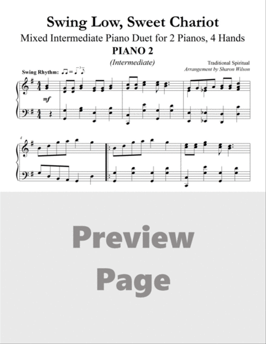 Swing Low, Sweet Chariot (Mixed Level, 2 Pianos, 4 Hands Duet) 2 Pianos, 4-Hands scores gallery preview page 5