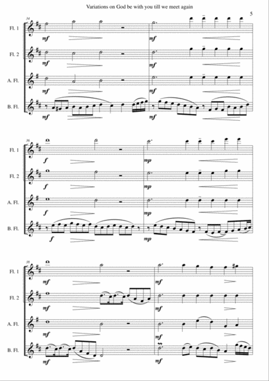 Variations on God be with you till we meet again for flute quartet Flute Quartet scores gallery preview page 5