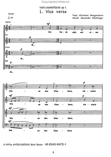 4 Chorstucke op. 1 fur gem Chor