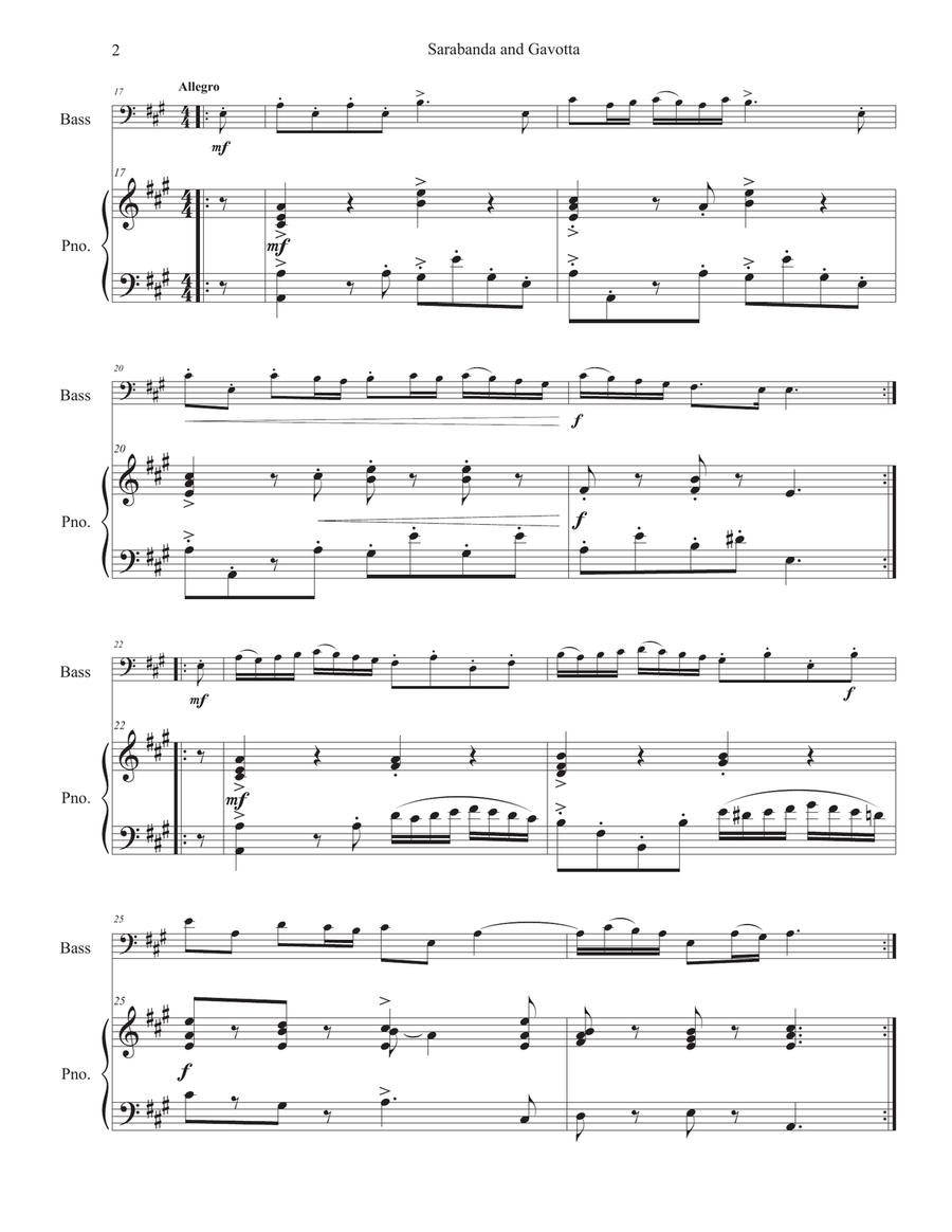 Sarabanda and Gavotta for Double Bass & Piano Double Bass scores gallery preview page 3