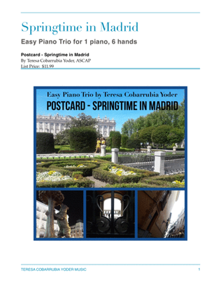 Book cover for Springtime in Madrid - Easy Piano Trio for 1 Piano, 6 Hands by Teresa Cobarrubia Yoder