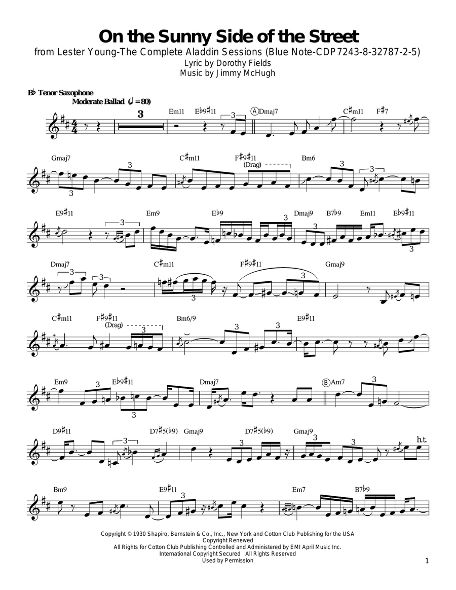 On The Sunny Side Of The Street Tenor Saxophone scores gallery preview page 1