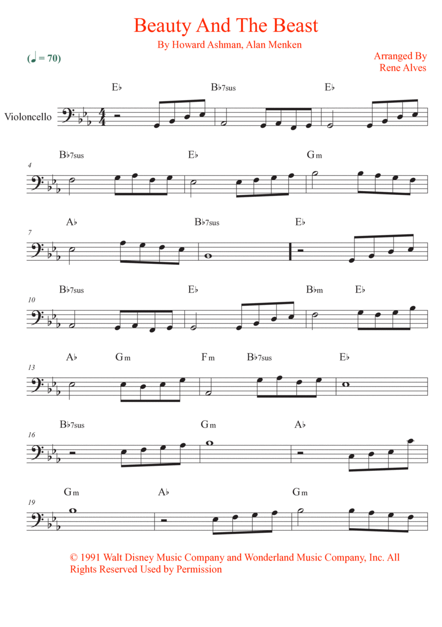 Beauty And The Beast Beauty And The Beast Cello Solo scores gallery preview page 1