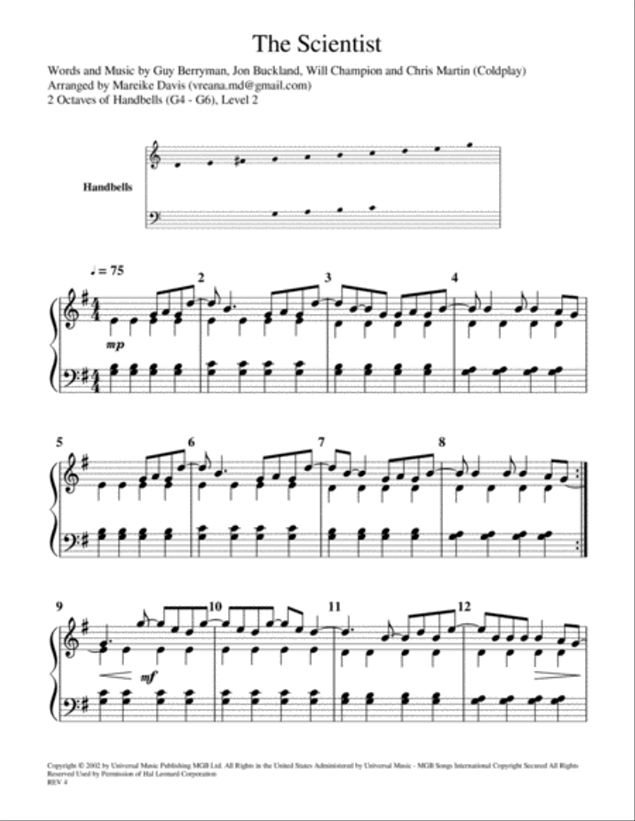 The Scientist Handbell Choir scores gallery preview page 1