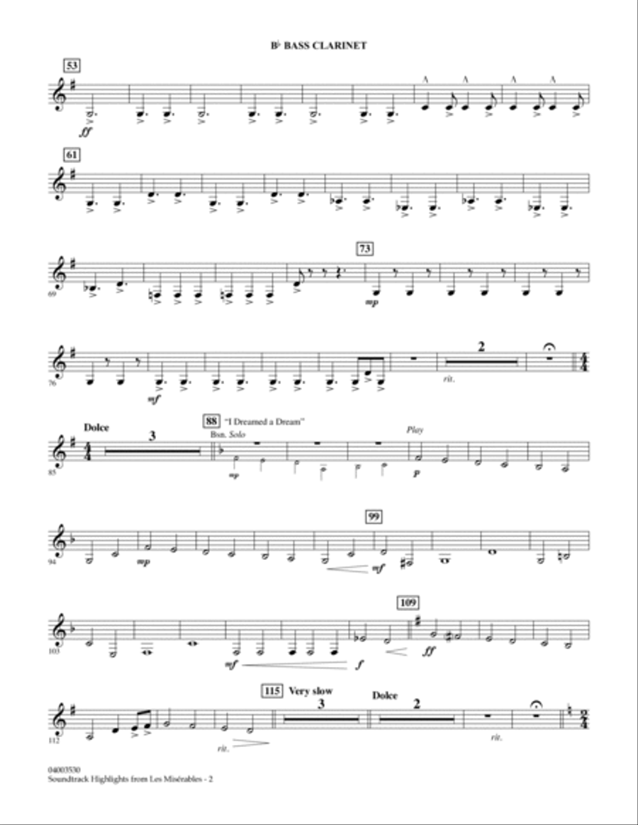 Soundtrack Highlights from Les Miserables - Bb Bass Clarinet Concert Band scores gallery preview page 2
