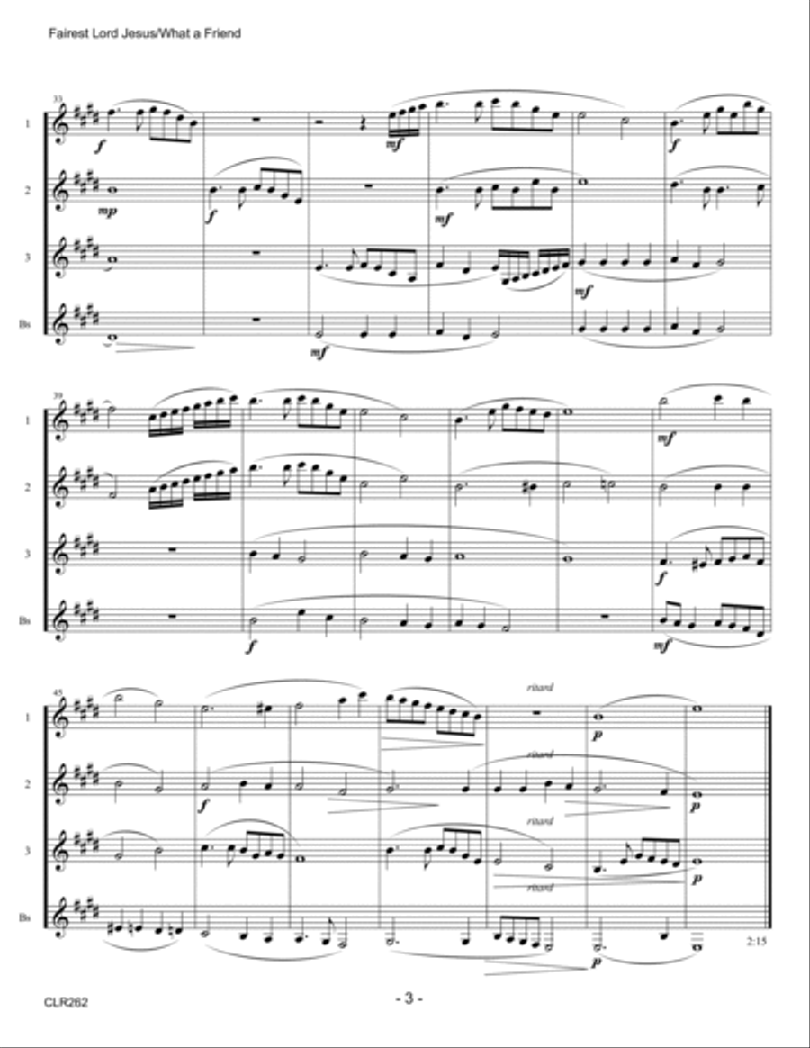FAIREST LORD JESUS/WHAT A FRIEND WE HAVE IN JESUS - CLARINET QUARTET (unaccompanied) Clarinet Quartet scores gallery preview page 3