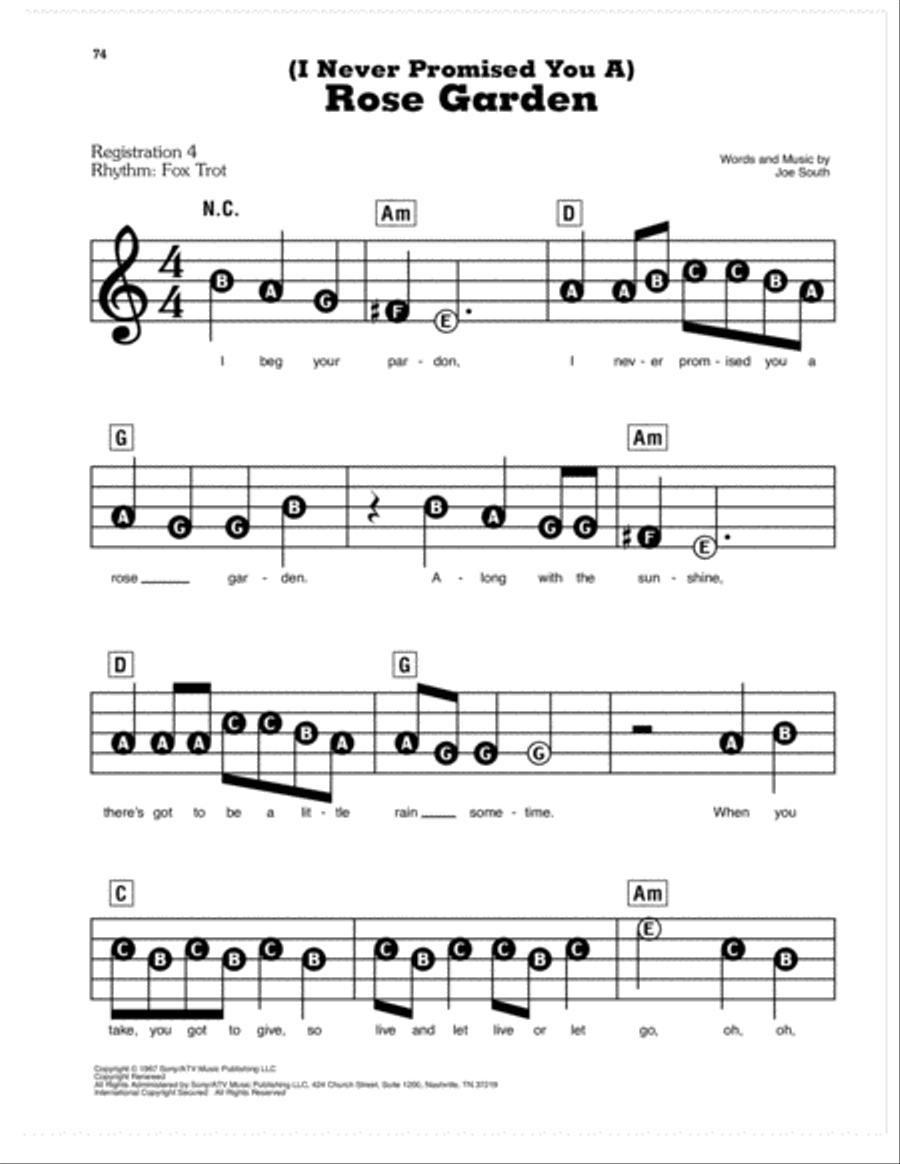 (I Never Promised You A) Rose Garden Electronic Keyboard scores gallery preview page 1