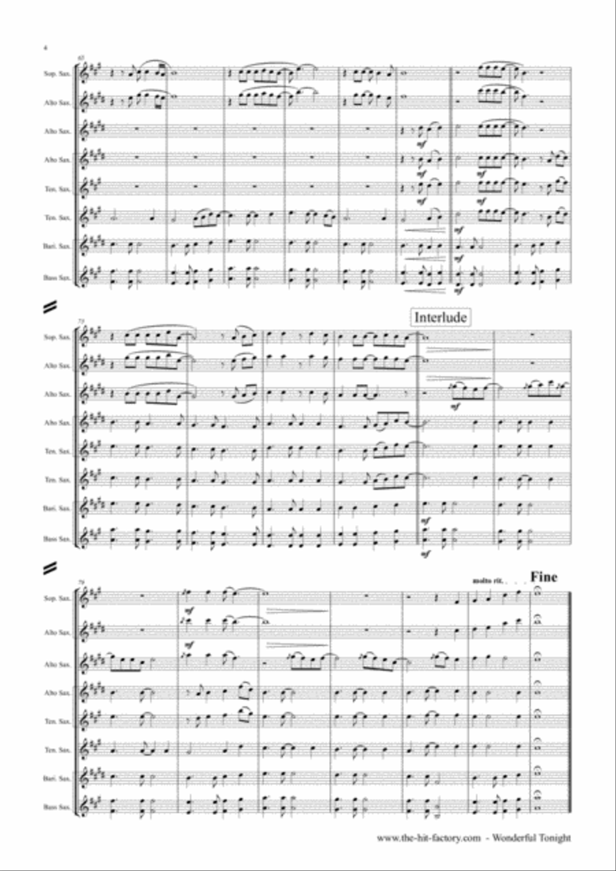 Wonderful Tonight Saxophone Quintet scores gallery preview page 5
