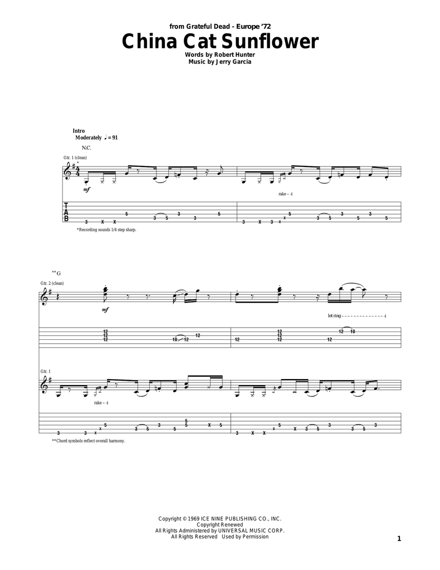 China Cat Sunflower Acoustic Guitar scores gallery preview page 1