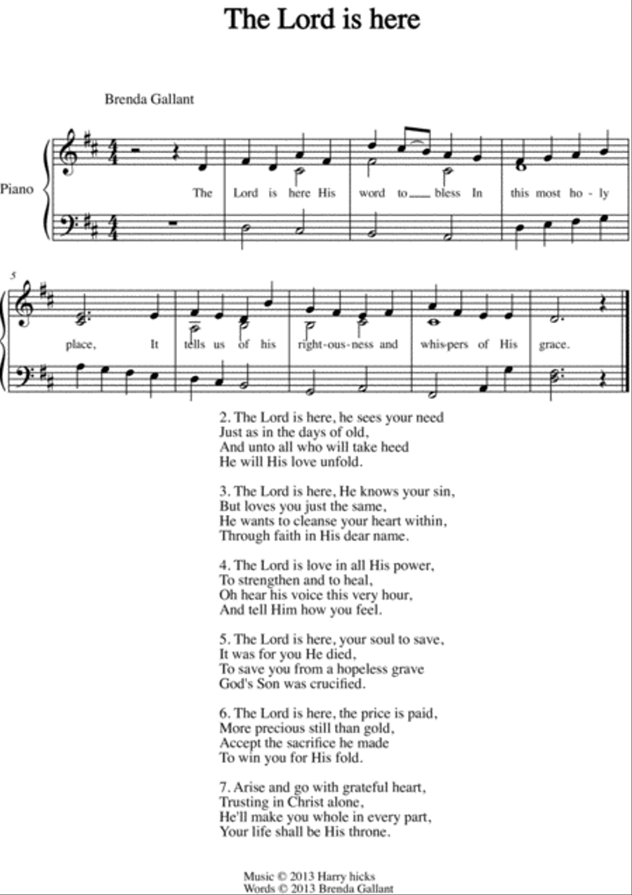 The Lord is here, A brand new hymn! Unison Choir scores gallery preview page 1