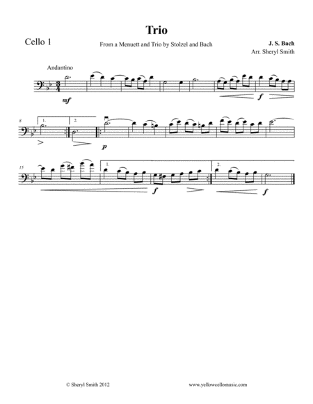 Bach Trio (from Menuett and Trio) for three cellos image number null
