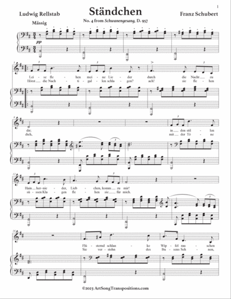 SCHUBERT: Ständchen, D. 957 no. 4 (transposed to B minor and B-flat minor) Voice scores gallery preview page 2